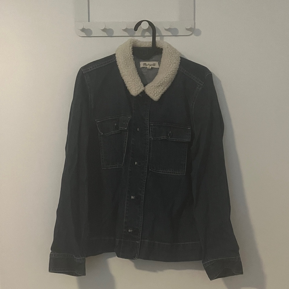 Madewell Indigo Denim Jacket with Cream Sherpa Collar